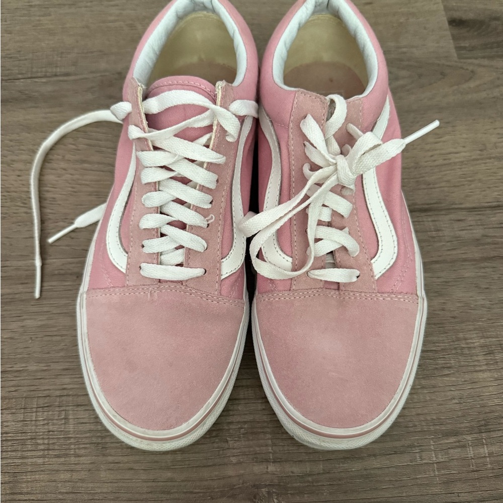 Vans Pink and White Old Skool Sneakers Suede Canvas